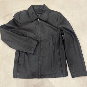 New York & Company Black Leather Jacket Zip Front Size M